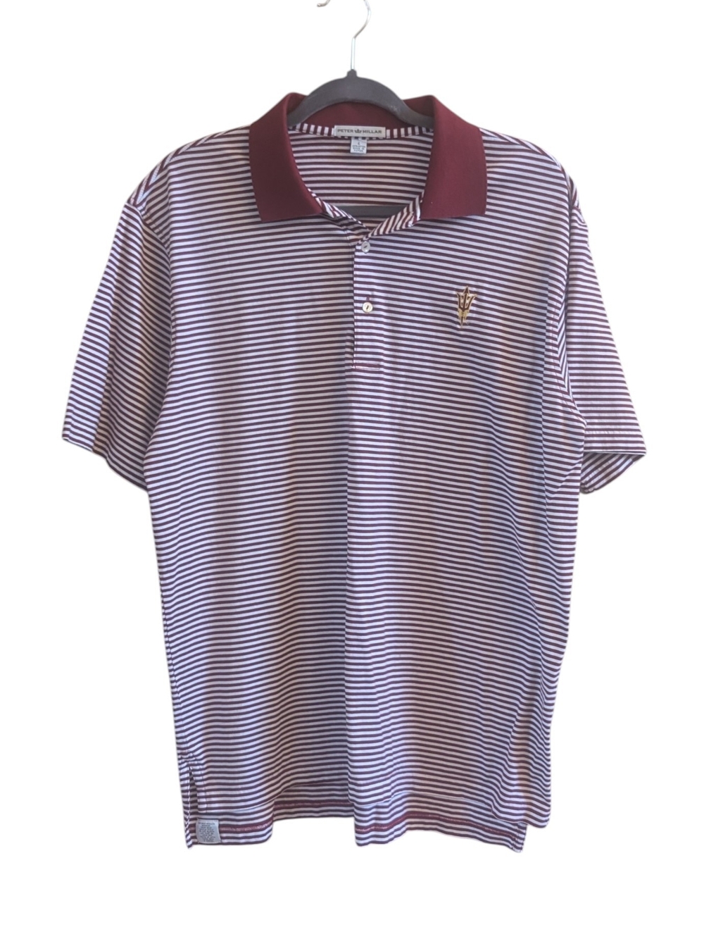 Peter Millar Arizona State Cotton Maroon And White Stiped Polo ASU